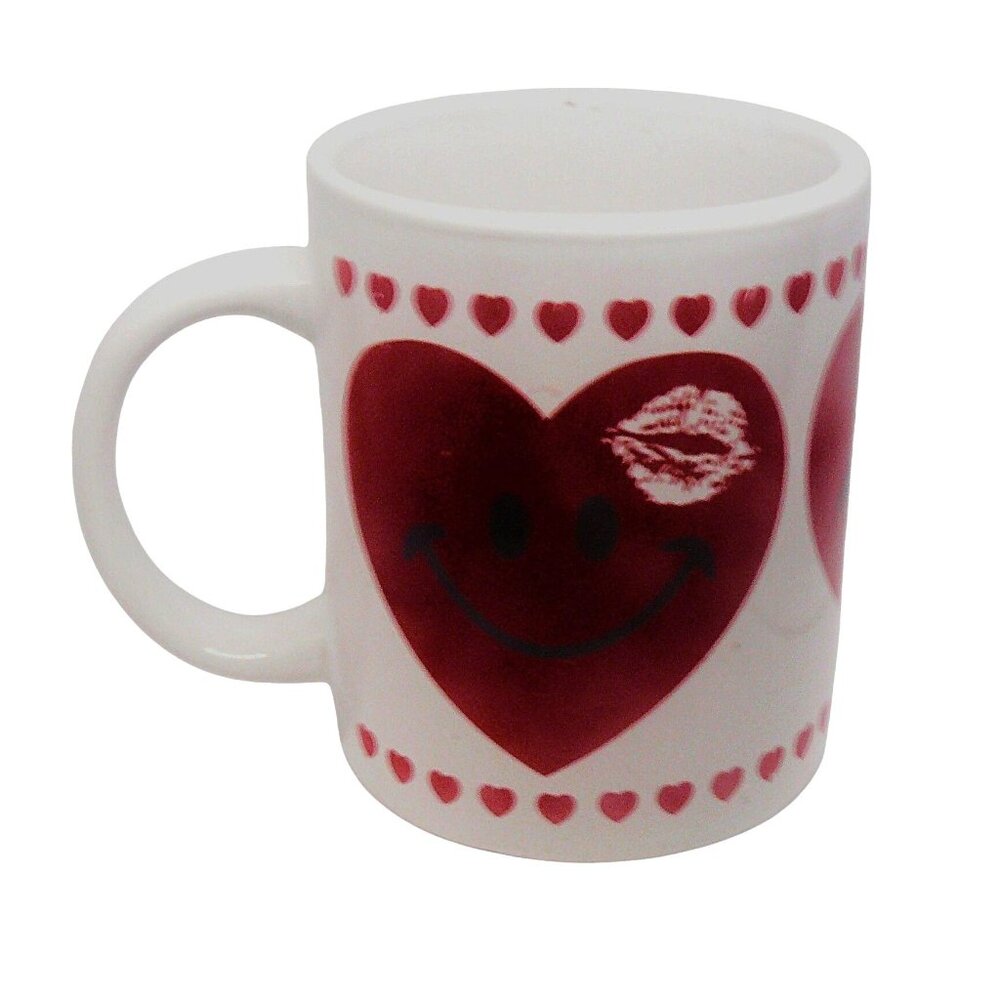 Heart Smiley Face Ceramic Mug With Lipstick Print